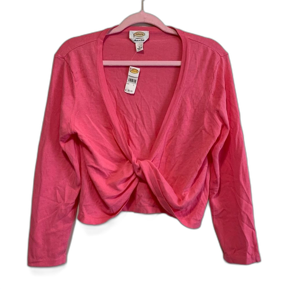 Talbots NWT pink cotton viscose lightweight twist front cardigan sweater large